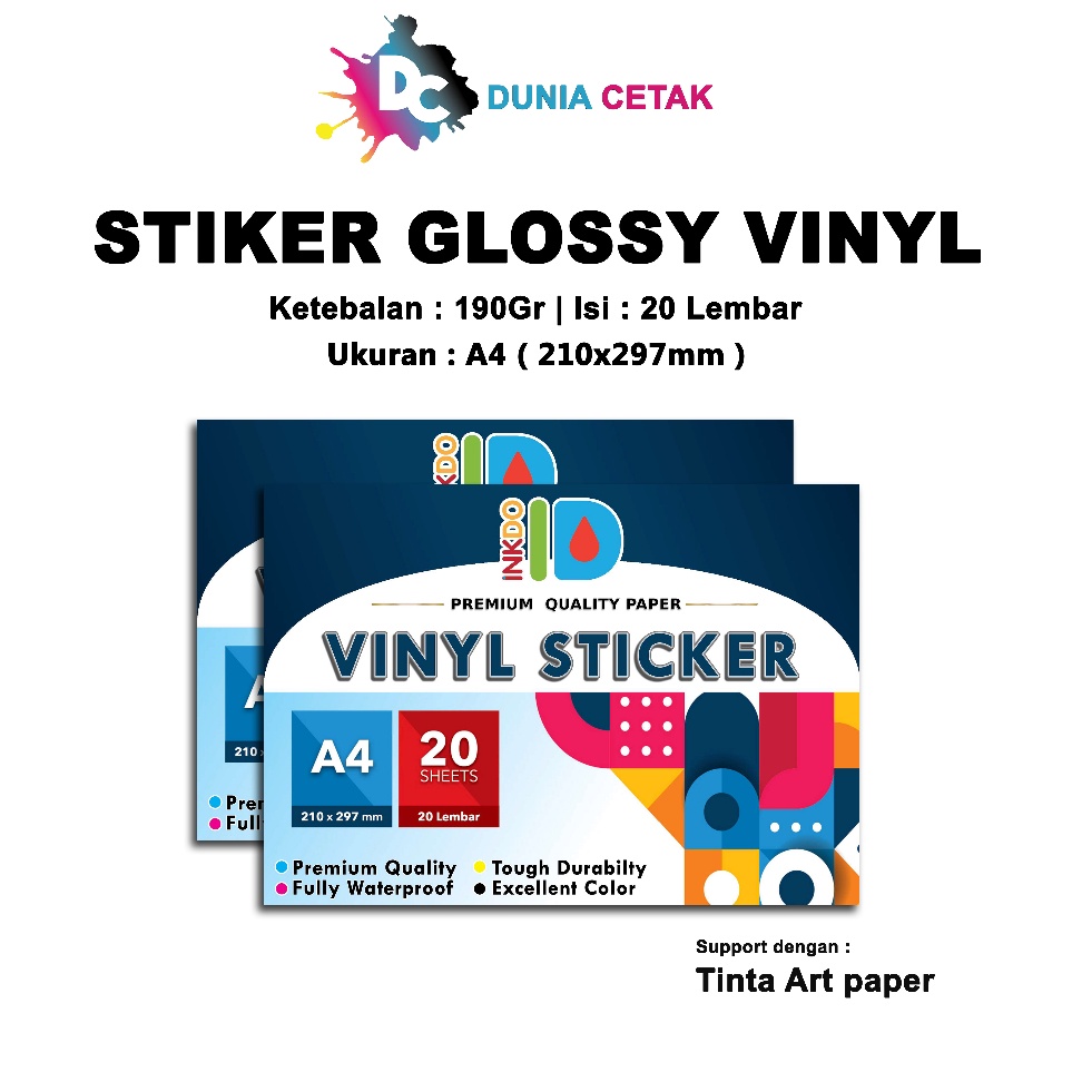 

IHISU9282 Kertas Sticker Vinyl Glossy A4 isi 2 lembar Stiker Mengkilap