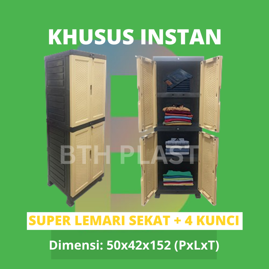 LEMARI SUPER SEKAT + KUNCI / Almari Pakaian Susun / Lemari Baju Plastik Jumbo / Lemari Sekat Susun