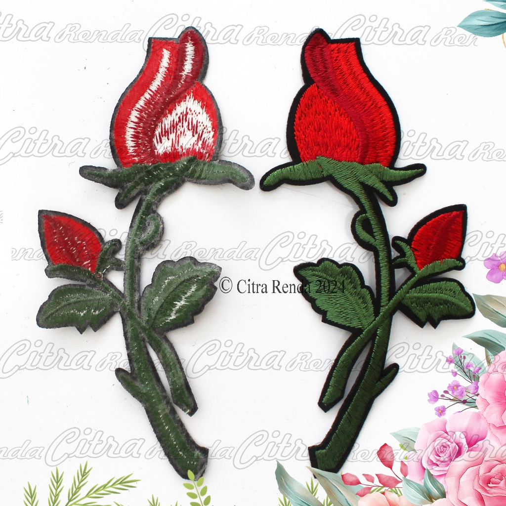 (Per Pcs) AP714 Iron Patch Bunga Mawar Cantik / Patch Bordir Setrika Bunga Mawar / Bordir Tempel Set