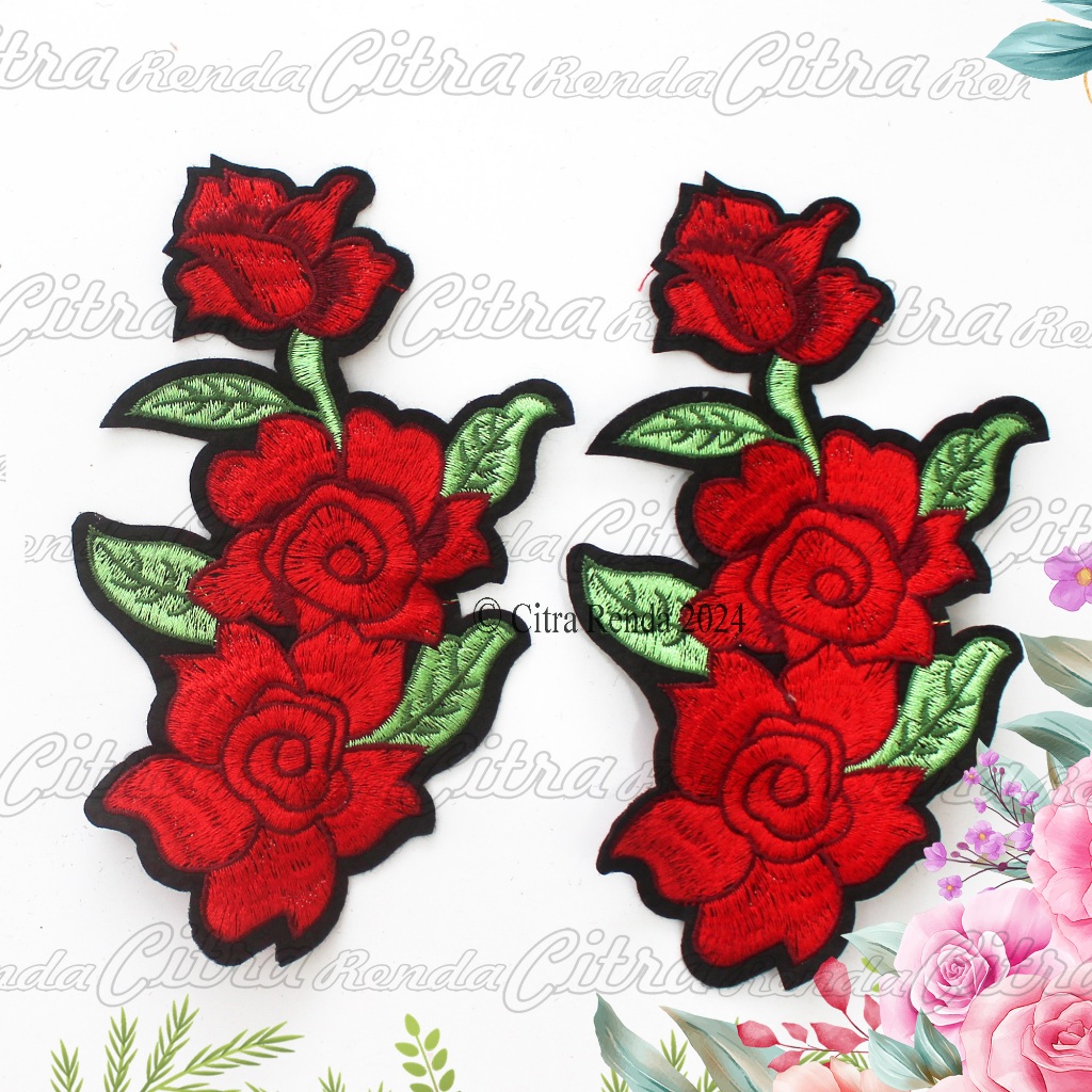 (Per Pcs) AP722 Patch Bunga Mawar Cantik / Bordir Tempel Bunga Mawar Cantik