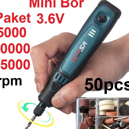 HJ6 Bonkyo Mini Grinder Set Cordless 36V Mini Drill Tuner Mesin Ukir Poles 3 Kecepatan 5 Aksesoris A