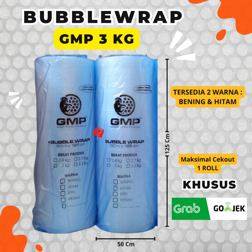 

TOKOKAMI789 BUBBLE WRAP HITAM GMP UKURAN 1,25M X 50M MEREK GMP AREA KARAWANG