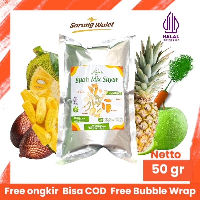 

Keripik Buah Mix Sayur mix nangka, salak, nanas, apel, buncis, wortel dll 50 gr