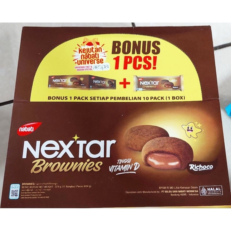 

SNACK NABATI NEXTAR BROWNIES RICHOCO 1 BOX ISI 10 BONUS 1