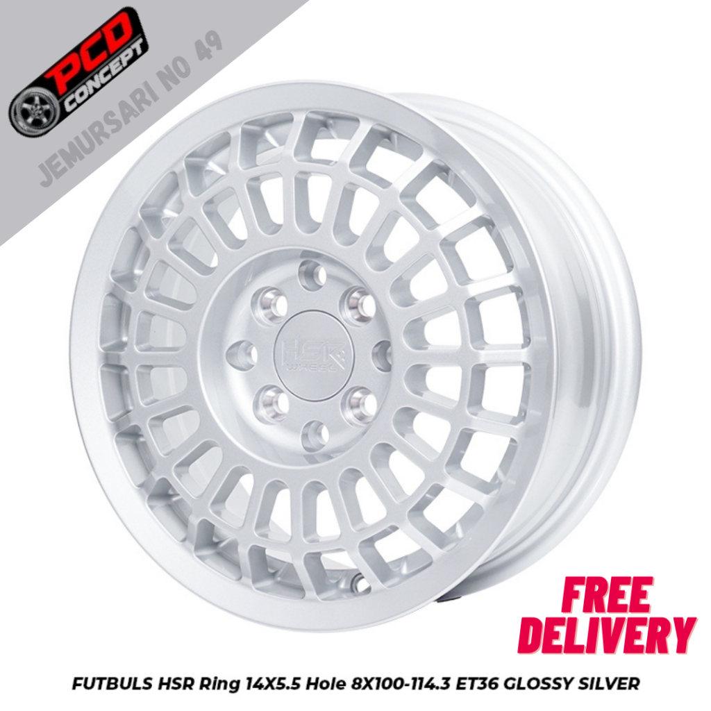 Pelek Modif Terlaris FUTBULS HSR R14X55 H8X100-114,3 ET36 GLOSSY SILVER Cocok Untuk Mobil Toyota ( A