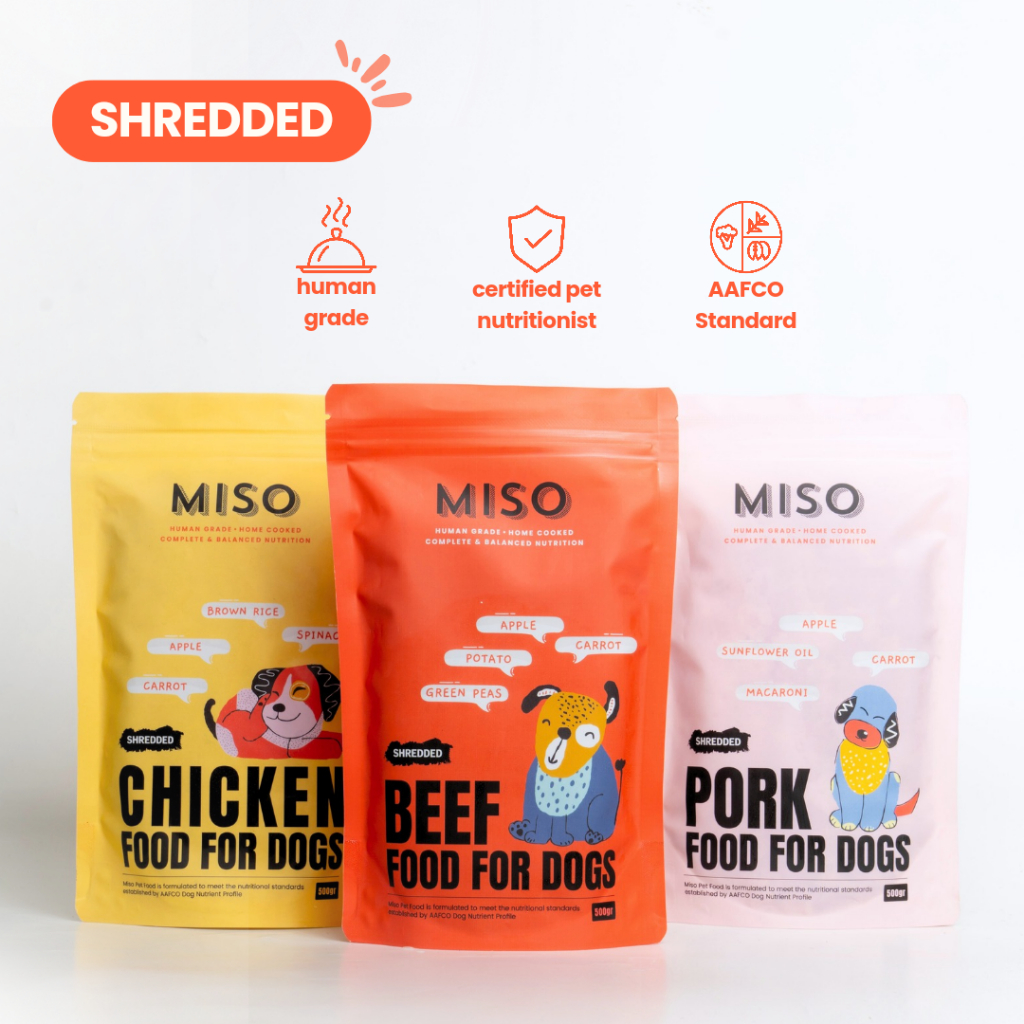 

23bagusmenshop - MISO Shredded Cooked Dog Food 500g Wet Food Rasa Beef Pork Chicken