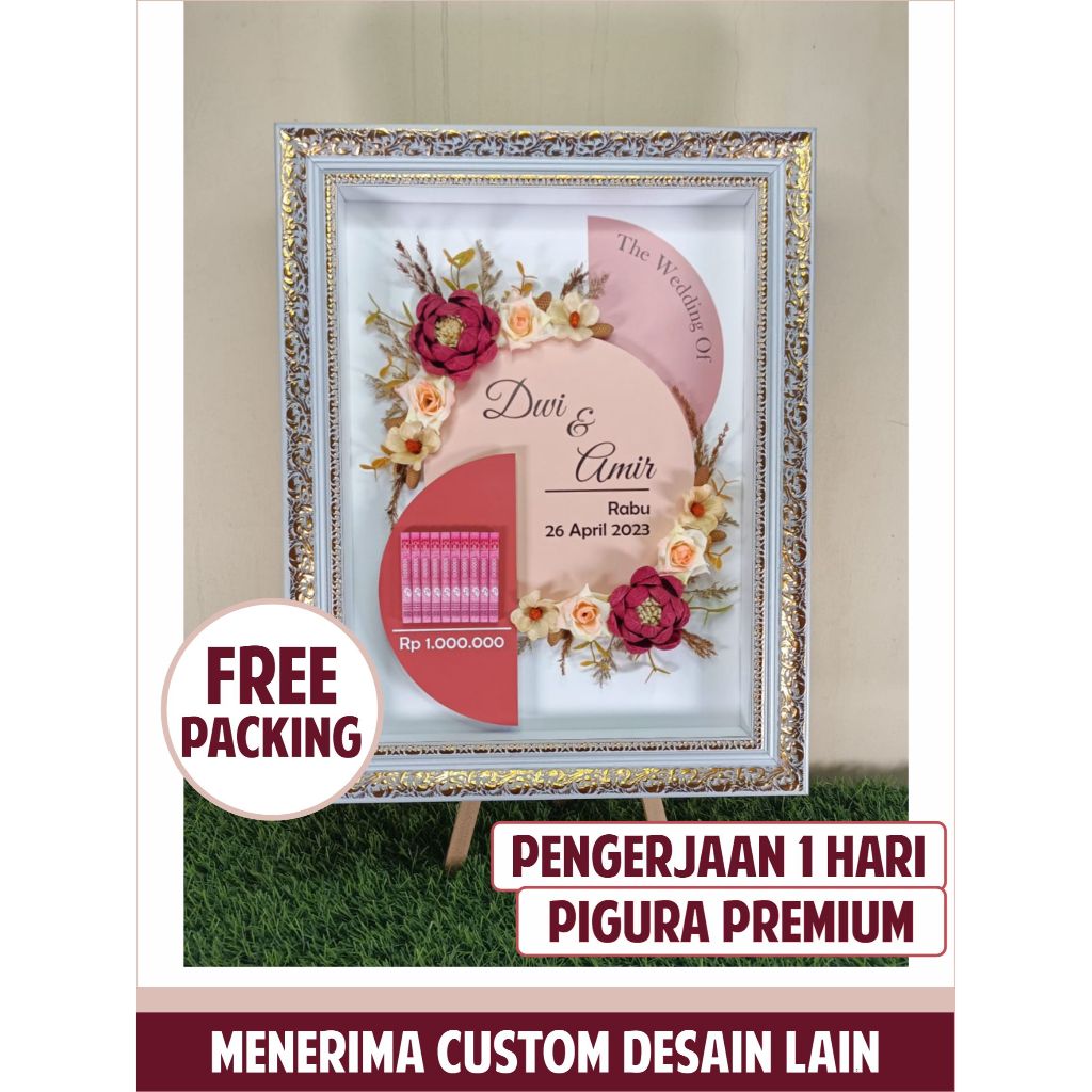 LANGSUNG JADI Mahar Pigura Dried Flower 38 cm x 48 cm KODE 3040PAP2 Bunga Kering / Mahar Pigura Rust