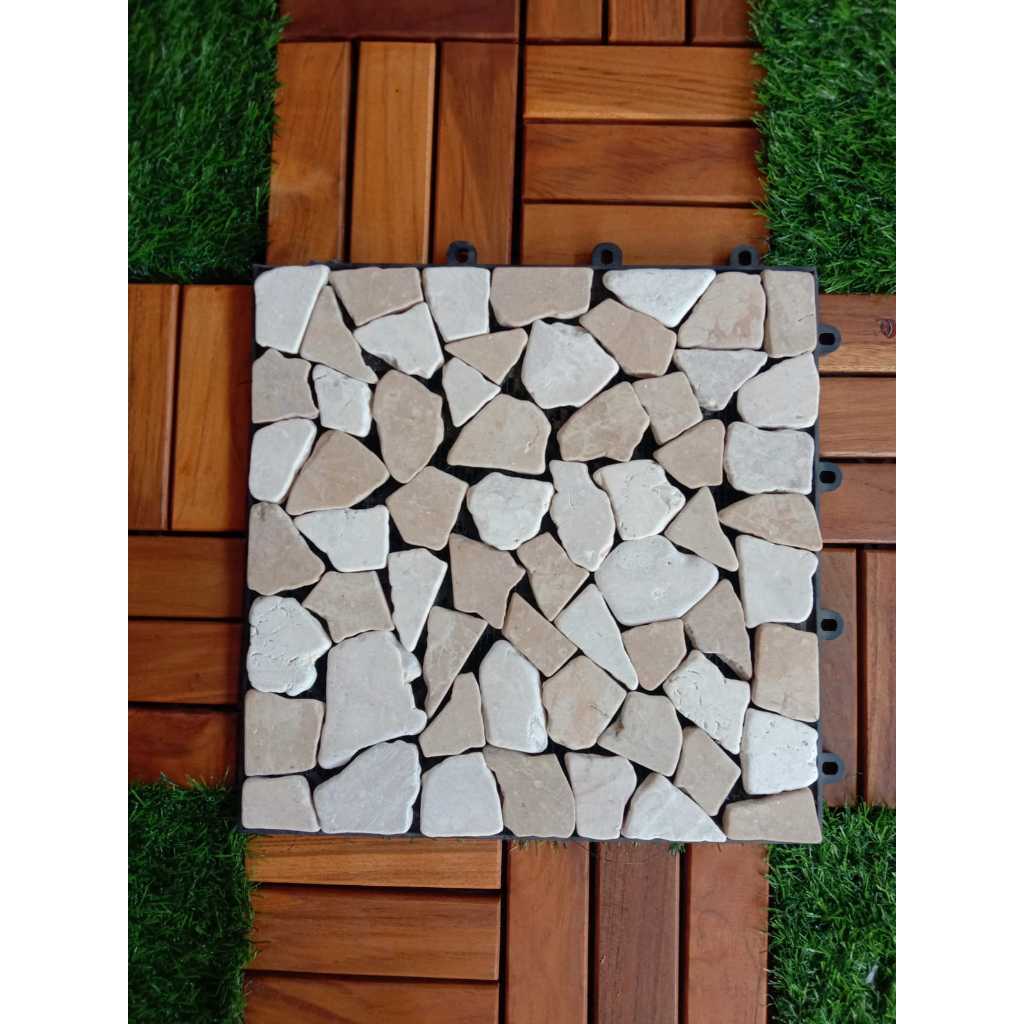 Lantai Decking Tile Batu Mozaik Putih Cokelat - Batu ubin Mozaik bongkar pasang - Batu mozaik Bongka