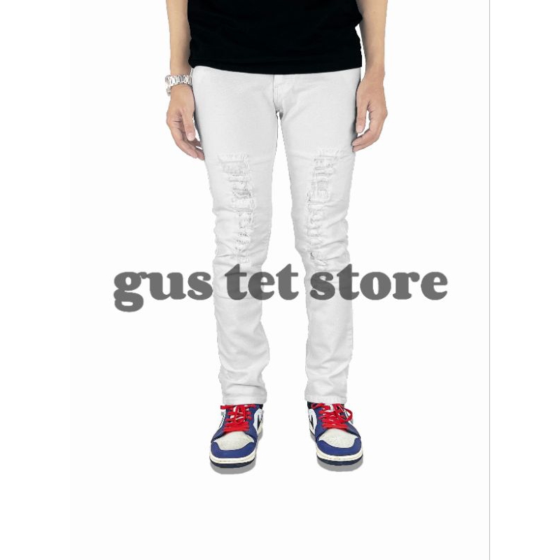 CELANA JEANS PRIA SOBEK LINE WARNA PUTIH