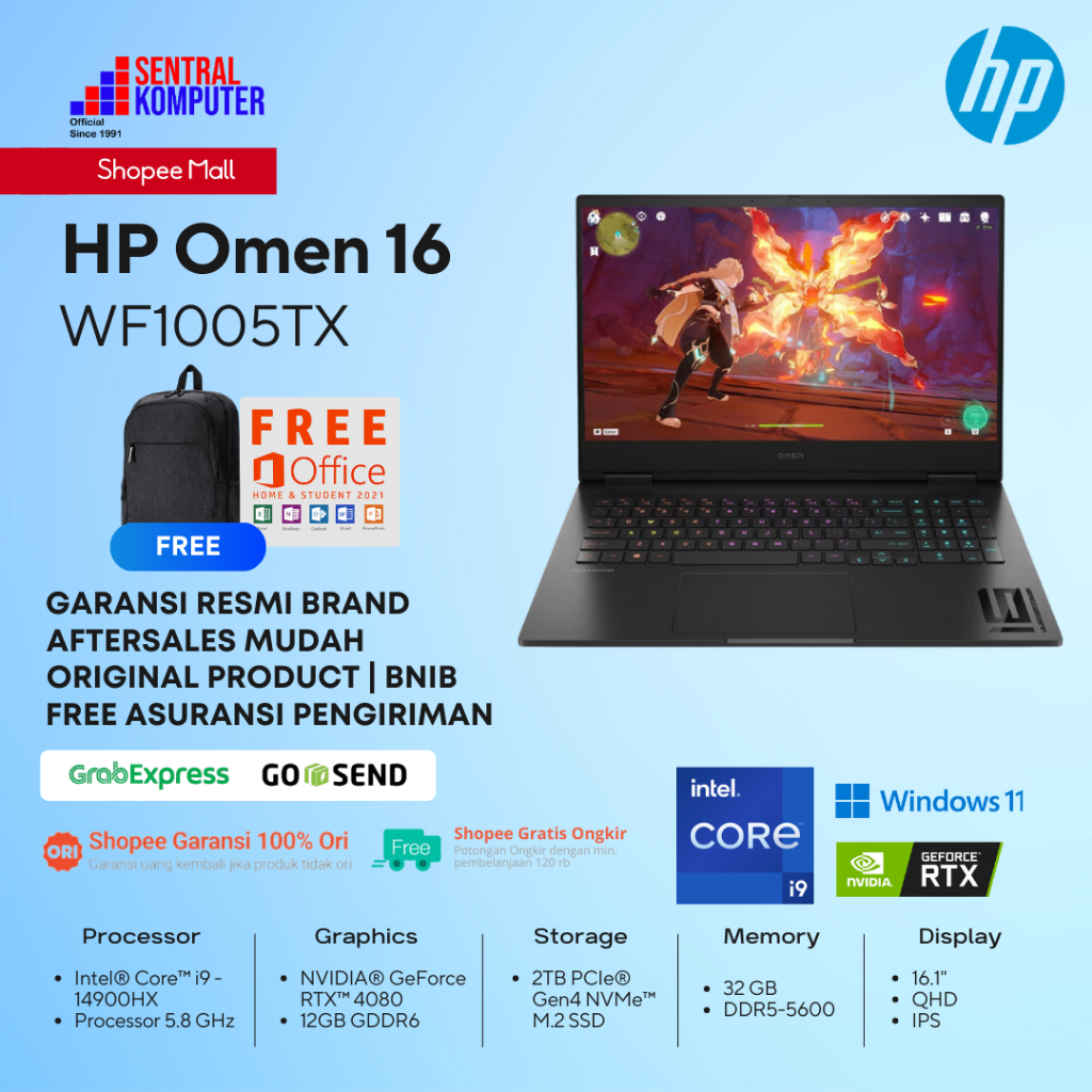 HP OMEN Transcend 16-WF1005TX I9-14900HX RTX4080 2TB 16" QHD 240Hz W11 OHS