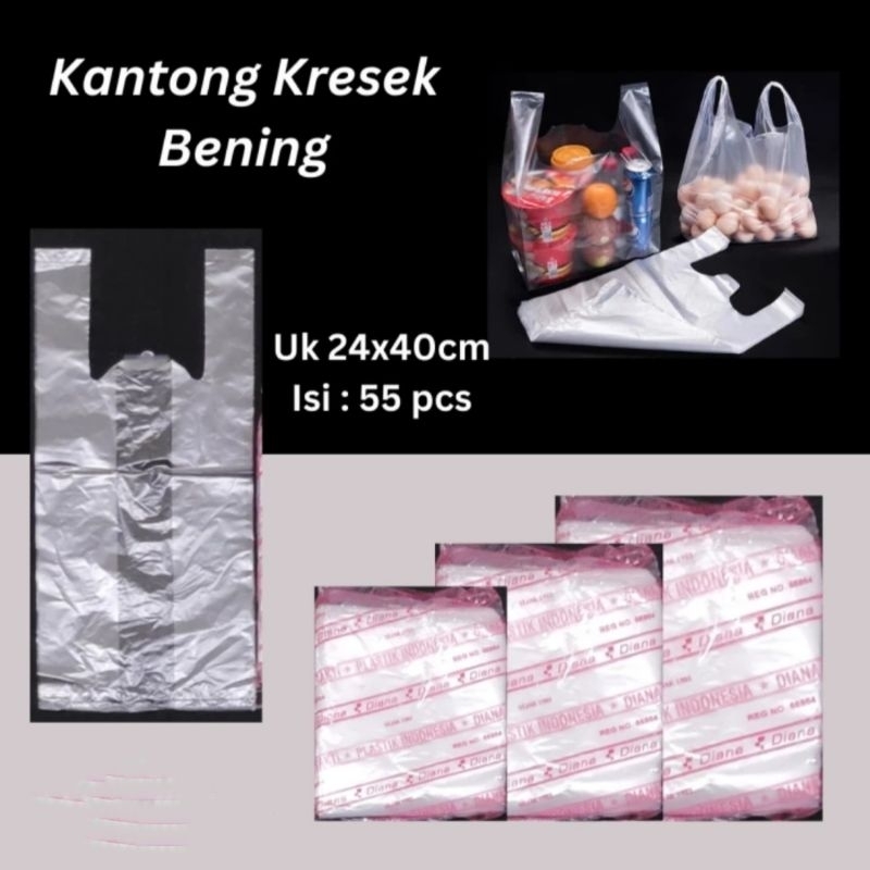 Kantong Plastik Bening UK 24, Kantong Kresek Bening, Kantong Tas Belanja(Diana Bening)