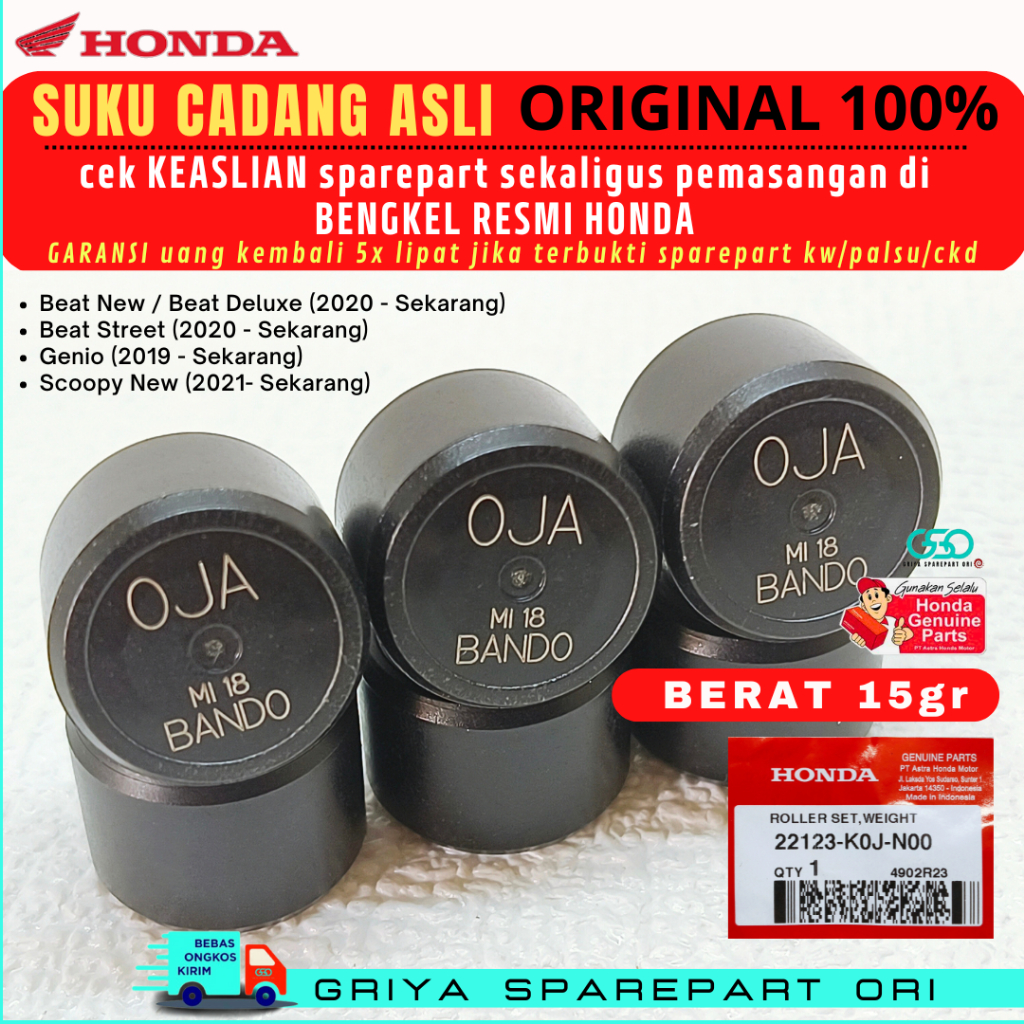 Roller Beat Deluxe Original Roller 15 gram Ori Honda Beat new Roller Beat Street Ori AHM Roller Hond
