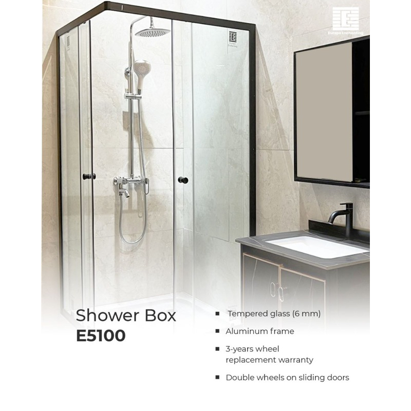 ENCHANTING Shower Box Kaca Temper Glass Kamar Mandi 6mm E5100 Complete Set with Tray