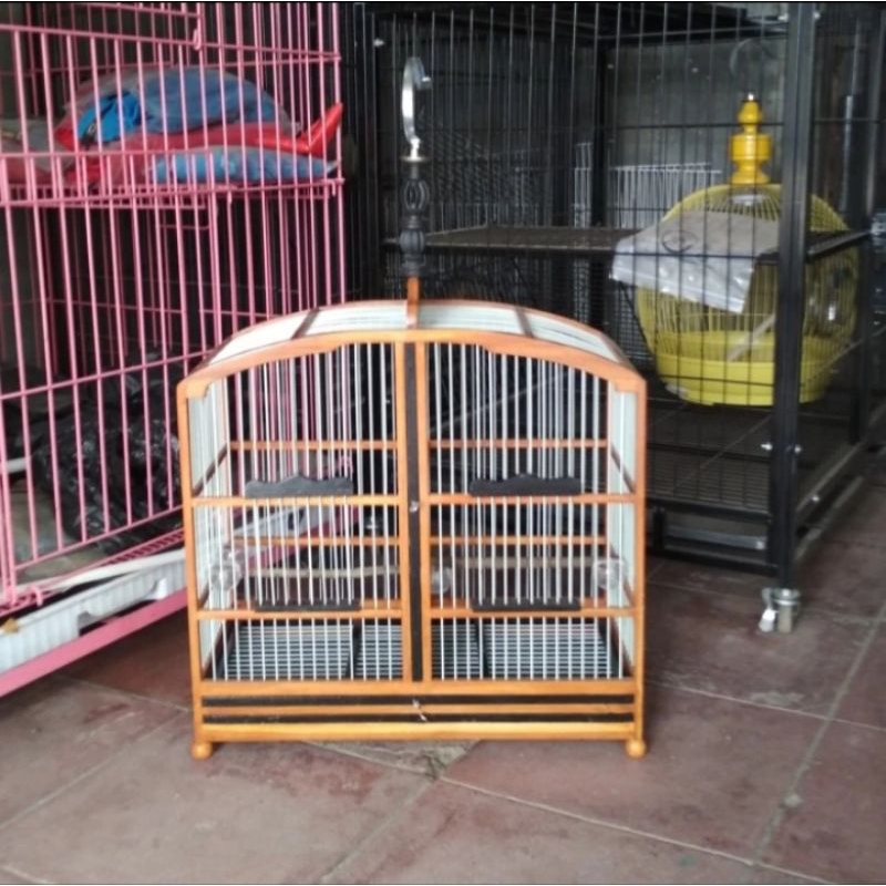 Kandang burung sekat kayu jati jari fiber sekat bisa dilepas P 38 cm x L 23 cm x T badan 38 cm