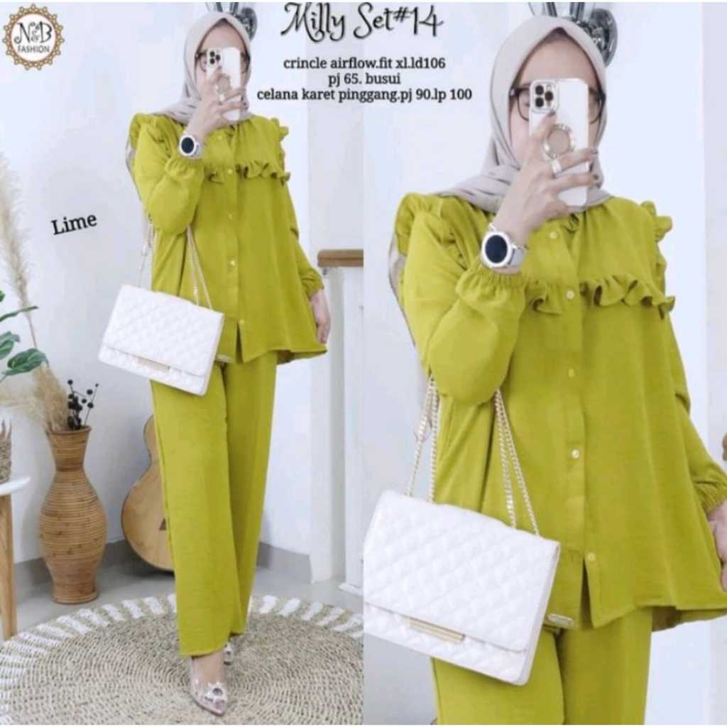 BISA COD Milly Daily set Setelan WANITA celana terlaris Bahan Kringkle Rayon SIZE JUMBO BUSUI MODERN