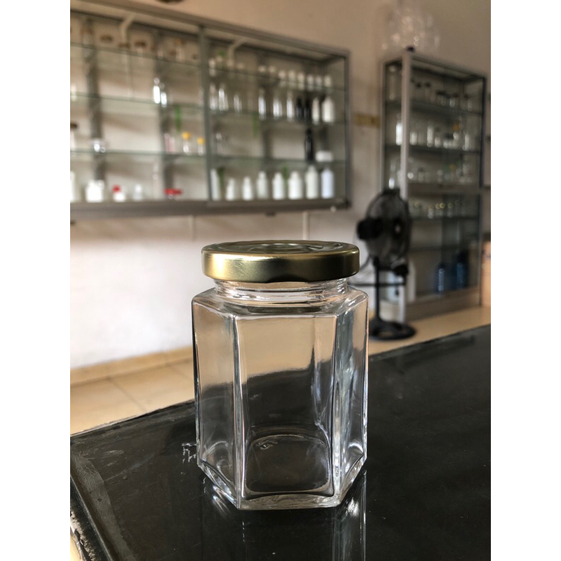 toples jar kaca hexagonal 190 ml dapur  toples kaca baru kaca unik madu unik bumbu dapur sambal
