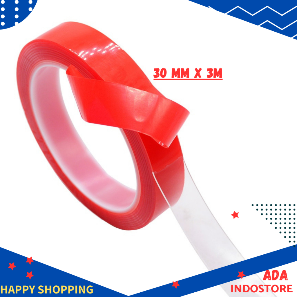 

Perekat Double Tape Acrylic Adhesive Transparent Sticker 30mmx3M - Red