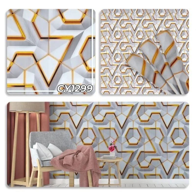 Wallpaper Sticker Dinding Motif 3D Hexagonal CY1299
