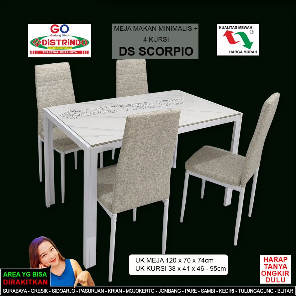 DISTRINDO Meja Makan Marmer + 4Kursi Minimalis