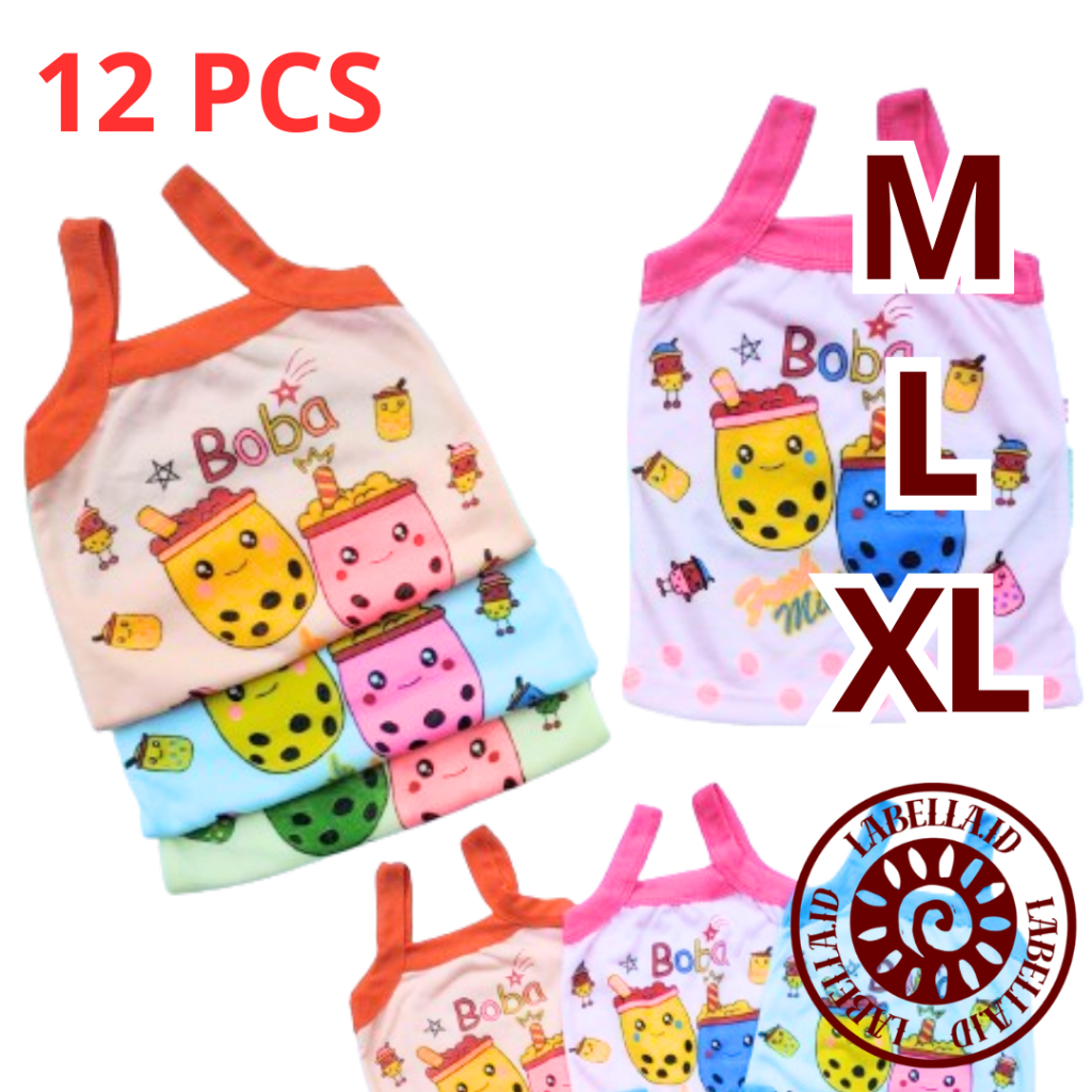 12 Pcs Kaos Dalam Anak Perempuan 1-5 Tahun Motif Boba Warna / Singlet Anak Perempuan Cewek Kaos Dala