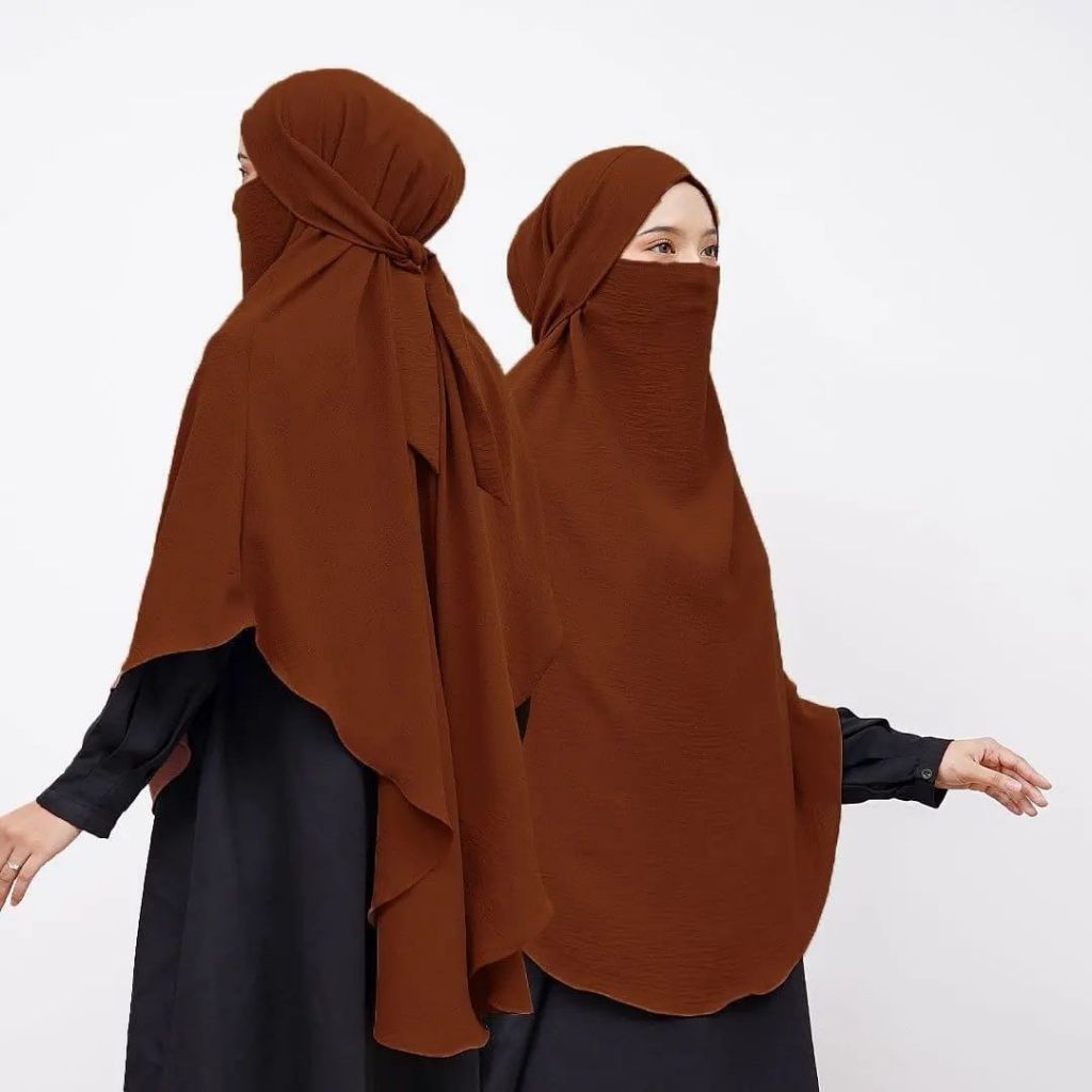Khimar Wanita Matt Crinkle Airflow Cadar Dengan Ukuran Jumbo Jilbab Langsungan Terbaru 2024