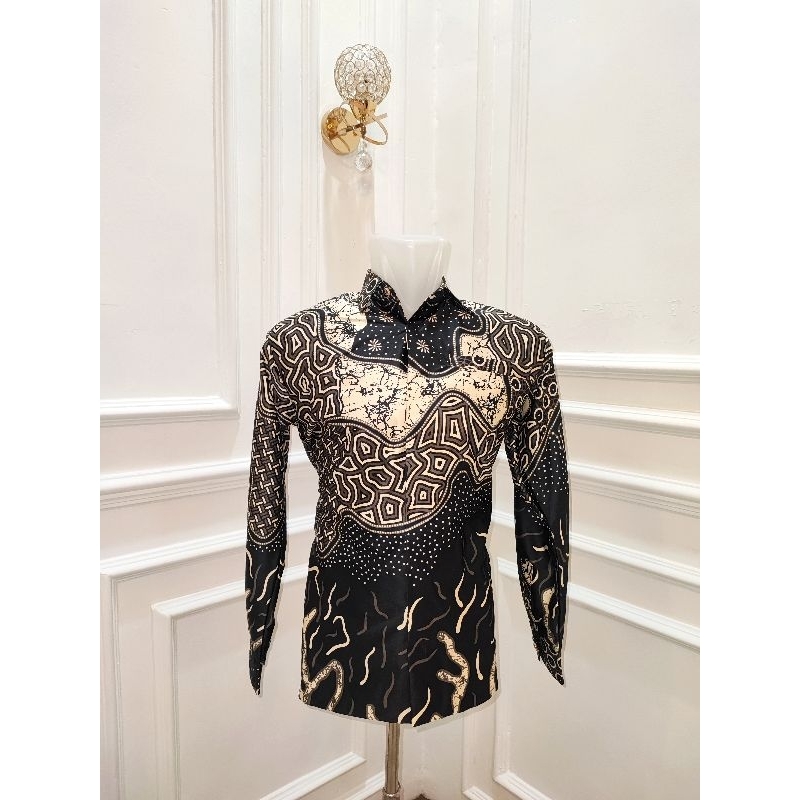 Kemeja Batik Pria mocca blue gold coklat