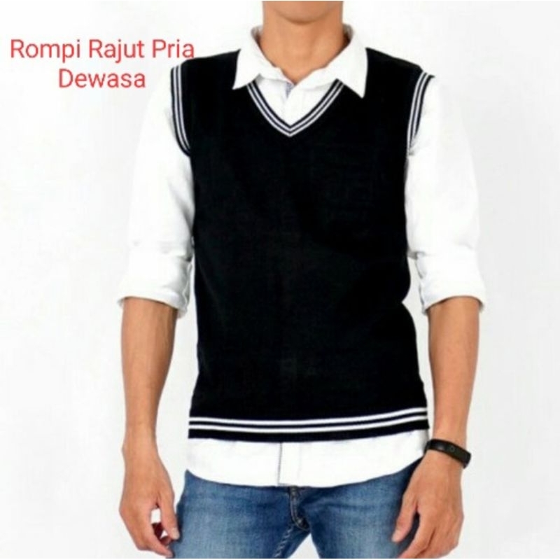 Maray Vest Rompi Rajut Pria Model Polos V Neck Knit  Seragam Sekolah/Baju Kantor/Warna Hitam