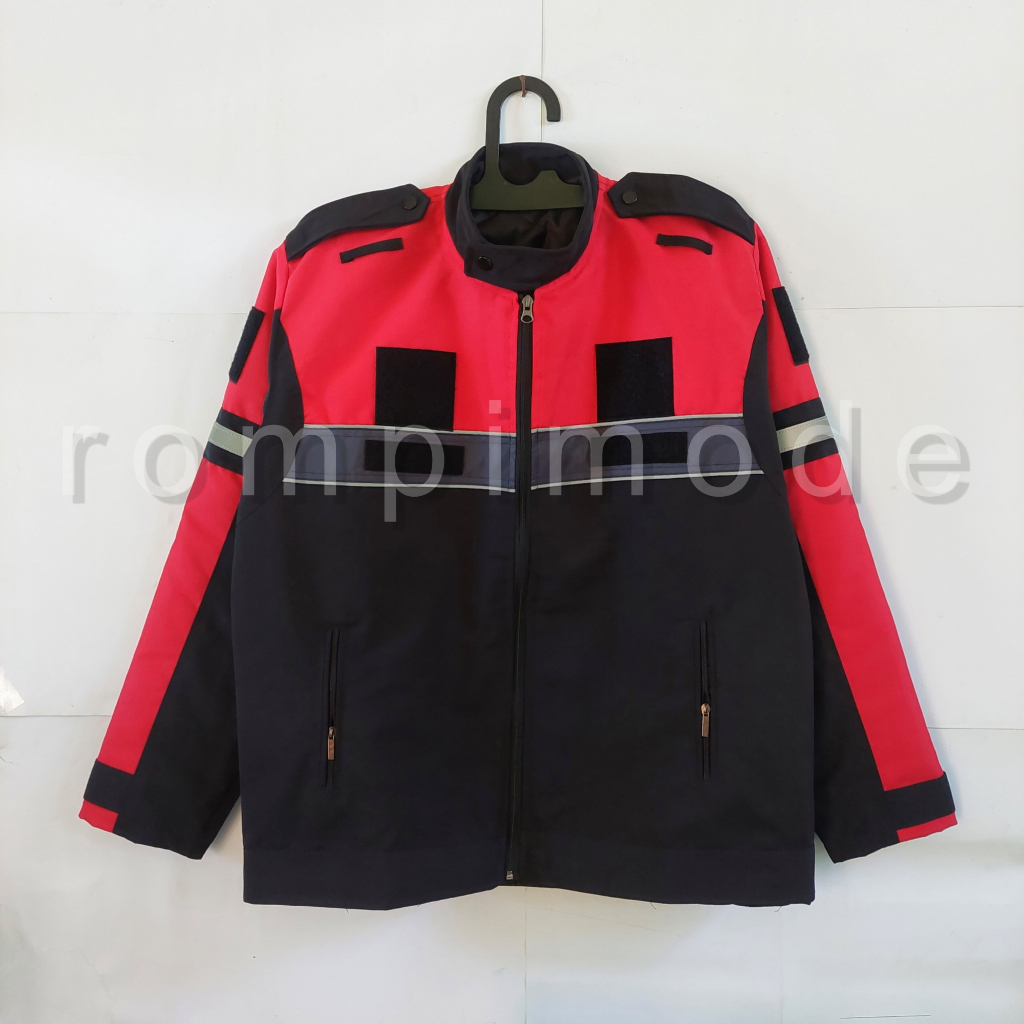 JAKET PATWAL AMBULANCE taslan merah hitam FULL LOGO