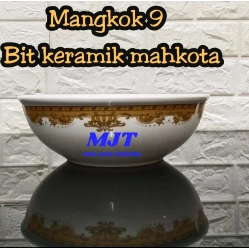 Mangkok 9" keramik motif mahkota mangkok sayur besar