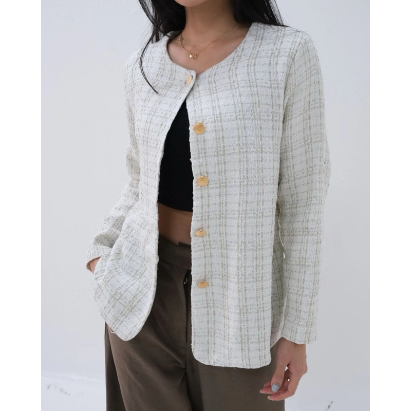 Earthsign - Tabitha Long Sleeve Oversized Tweed Cardigan / Cardigan Wanita Lengan Panjang / Cardigan
