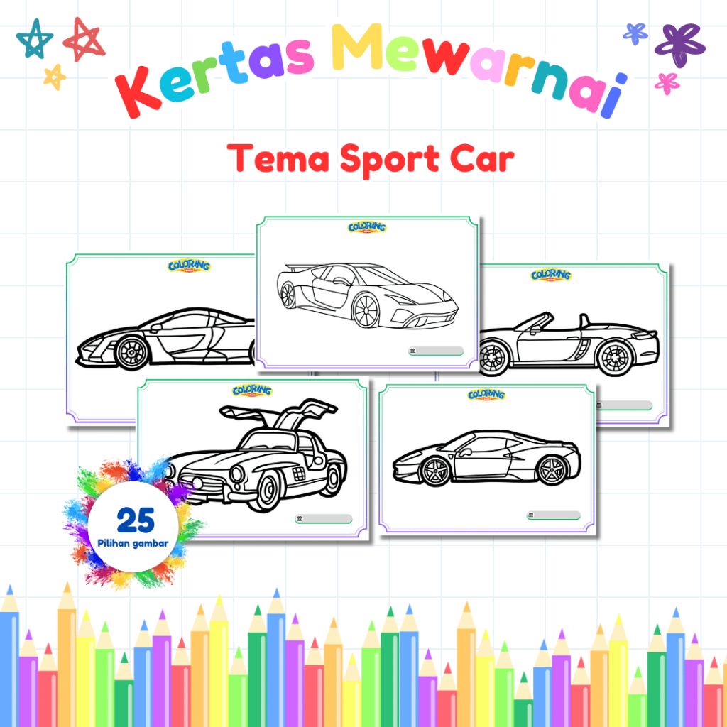 

KERTAS MEWARNAI MOBIL / SPORT CAR COLORING BOOK / KERTAS GAMBAR MOBIL / MOBIL SPORT / KERTAS MEWARNAI ANAK PAUD TK SD