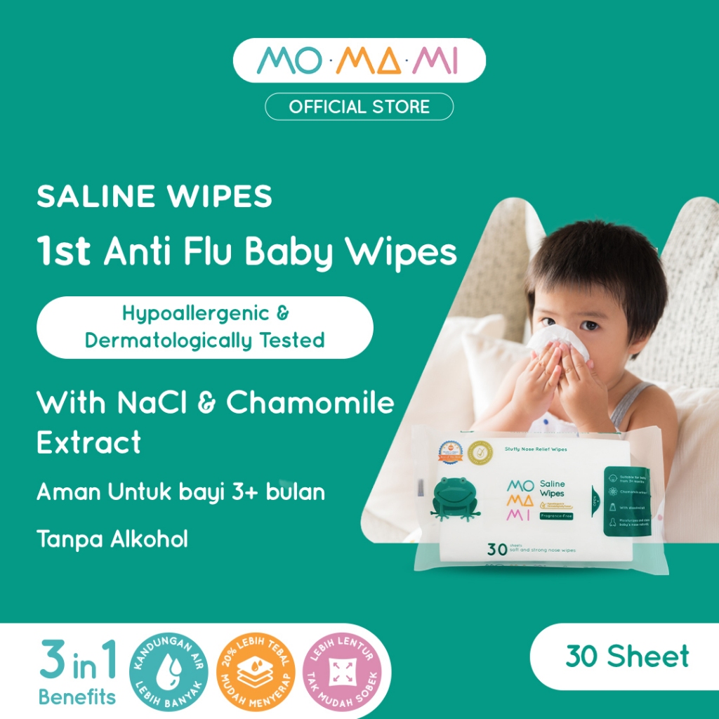 Momami Wet Tissue Baby Saline Wipes - Tisu Basah Anti Flu Bayi (30 Lembar) - Tisu Basah Momami - Wip