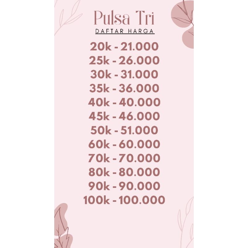 Pulsa tri 20k - 100k murah