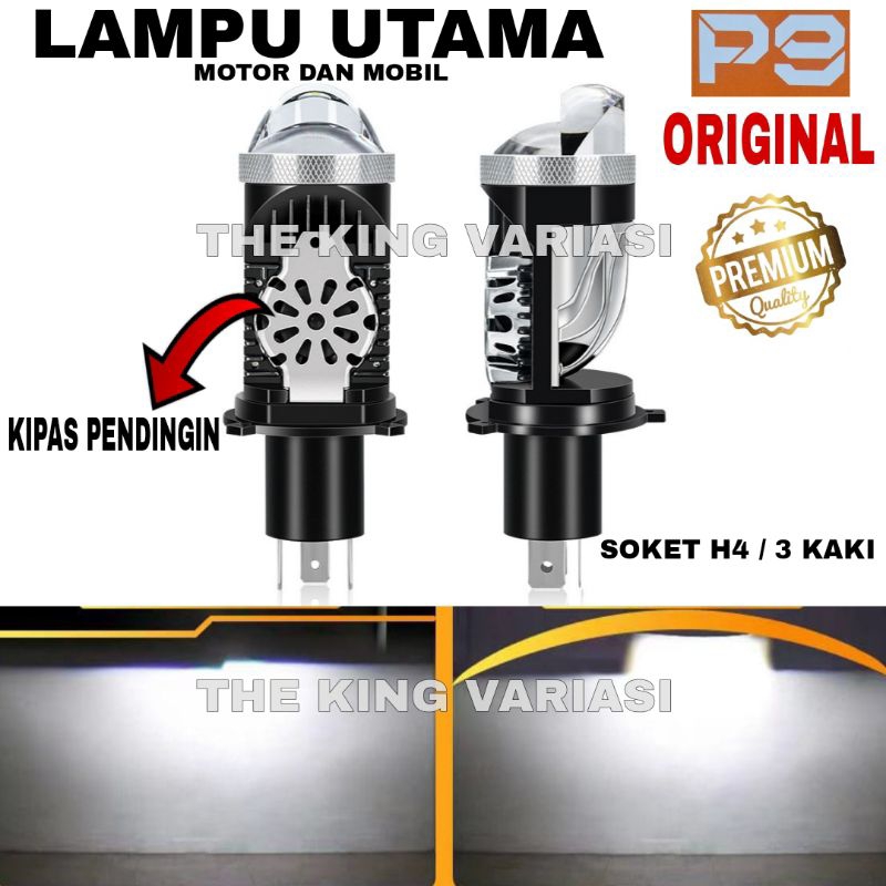 LAMPU UTAMA PROJEKTOR SOKET H4 ORI P9 CAHAYA SUPER TERANG CUT OFF BILED PUTIH/ LAMPU UTAMA MOTOR SOK