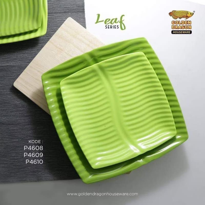 piring kotak ceper teratai 8inch-piring saji-piring kafe-melamin golden dragon P4608
