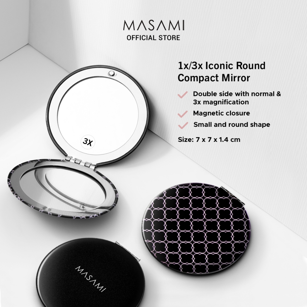 Masami 1x/3x Iconic Round Compact Mirror Kaca Make Up / Kaca Mini Cermin Travel