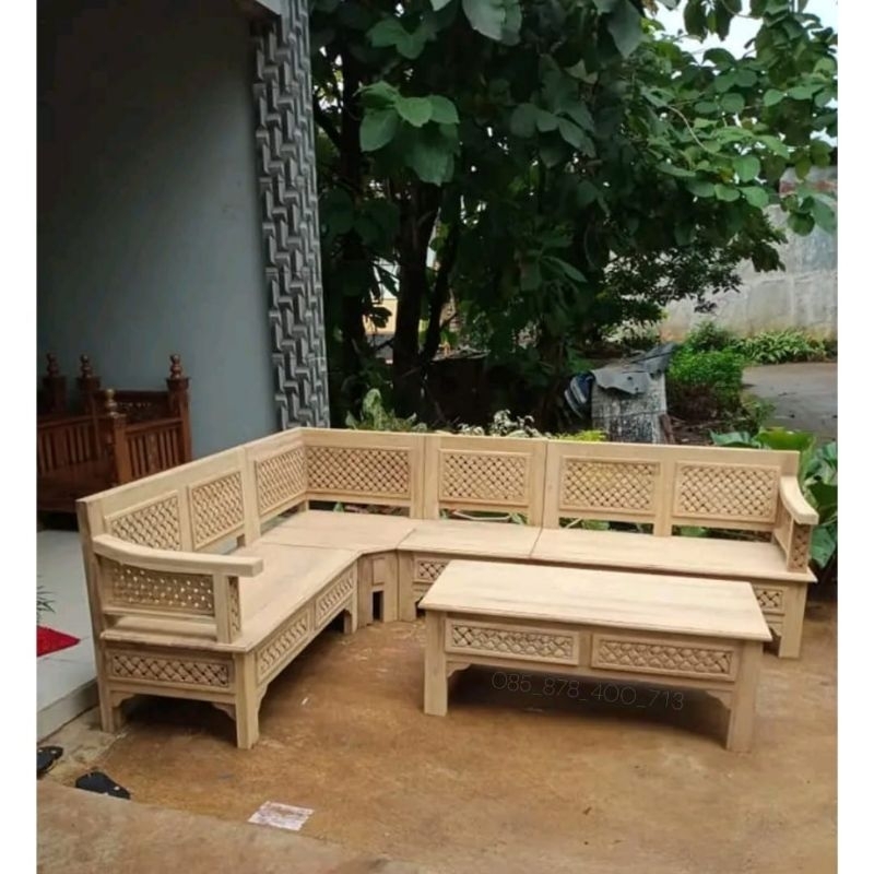Kursii Tamu Minimaliss Full Kayu Jati Solid TPK Perhutani Kursi Tamu Motif Anyaman Kepang Kursi Tamu