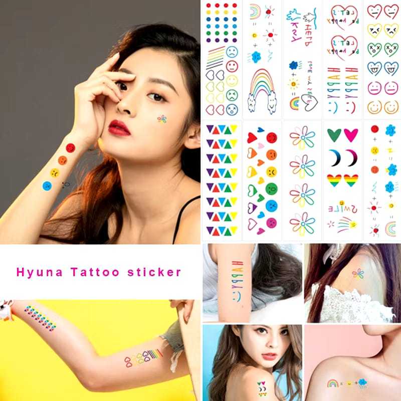 sticker tato korea Stiker Garis Senyum Pelangi Pembelajaran Lucu Stiker Tato Tahan Air Tahan Lama