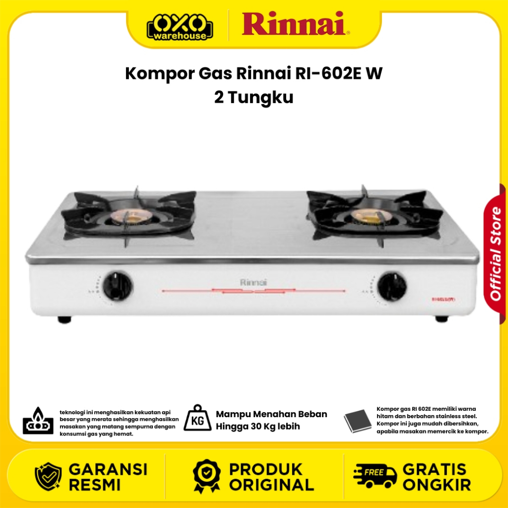 Rinnai Kompor Gas RI-602E (W) 2 Tungku Garansi Resmi