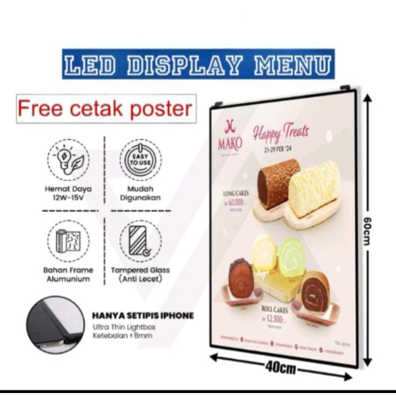 LED Cafe Menu Board/LED Sign Board/slim light box/LED light box/LED display Size 40cm x 60cm FREE CE