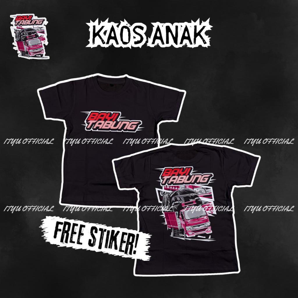 Kaos Tshirt Anak Truk Oleng Bayi Tabung 2 cotton combed sablon dtf Free Stiker bus mania