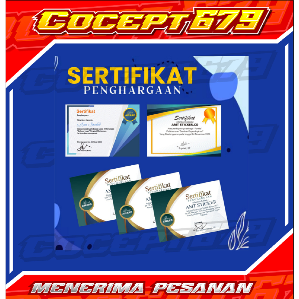 

Piagam Penghargaan + Ukuran Kertas F4 ( Hanya Dapat 1pcs ) + Bisa Request Desain Bebas