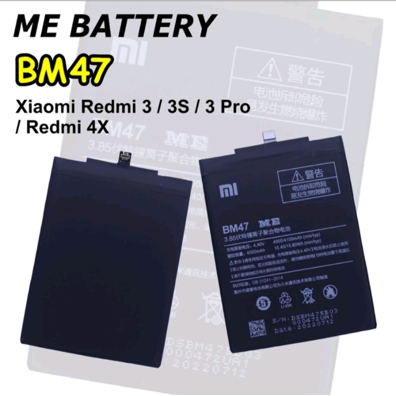 Baterai HP Xiaomi Redmi Redmi 3 / 3S / 3 Pro / Redmi 4X BM47 Original Batre Baterai