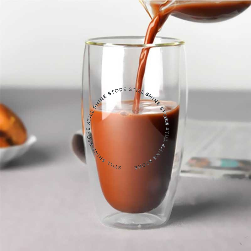 Gelas Cangkir Double Glass Tempat Wadah Minuman Kopi Susu Teh Tahan Panas Portabel