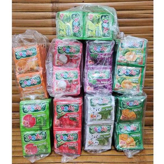 

Jas Jus Semua Rasa 1 Renteng isi 10 pcs (Jeruk, Mangga, Leci, Anggur dll)