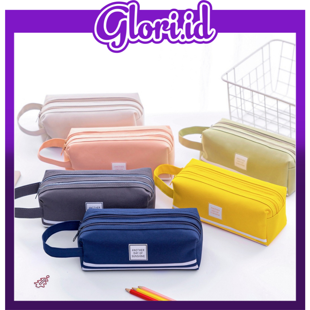 

GLORI.ID Kotak Pensil Besar Double Zipper Warna Pastel Dua Resleting Dual Zipper Muat Banyak S135