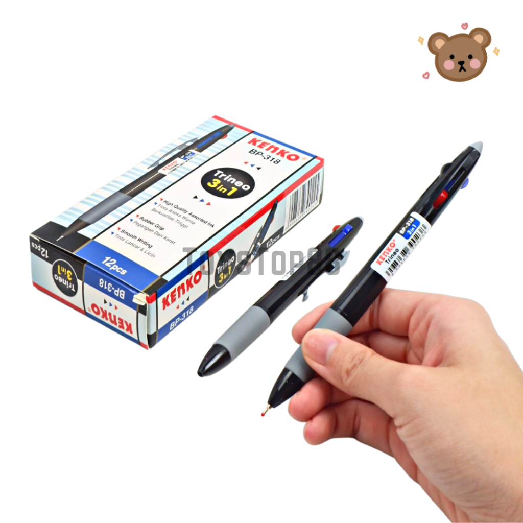 

Pulpen Kenko 3 in 1 BP-318 Trineo - Ballpoint Bolpen Pena Cetek 3 Warna Hitam Biru Merah [PER LUSIN]
