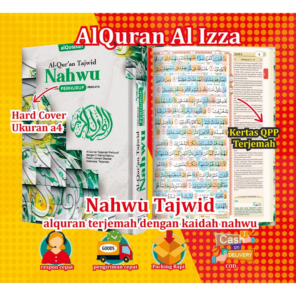 AL-QUR'AN TAJWID NAHWU LATIN / NAHWU AL AROBIYAH PERHURUF TERJEMAH PERHURUF PERKATA FULL COLOUR