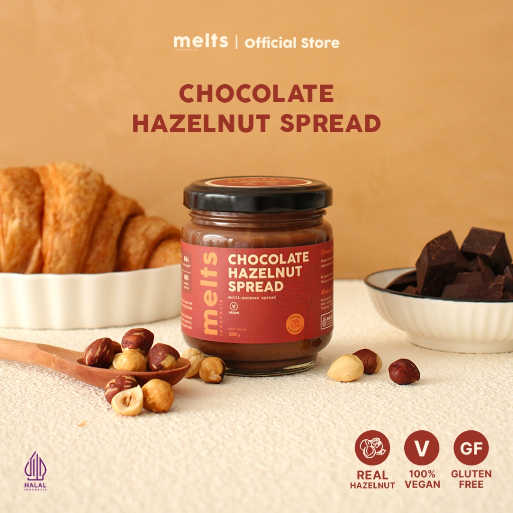 

Melts Chocolate Hazelnut Spread | Selai Roti Cokelat Hazelnut Plant Based Vegan Gluten Free