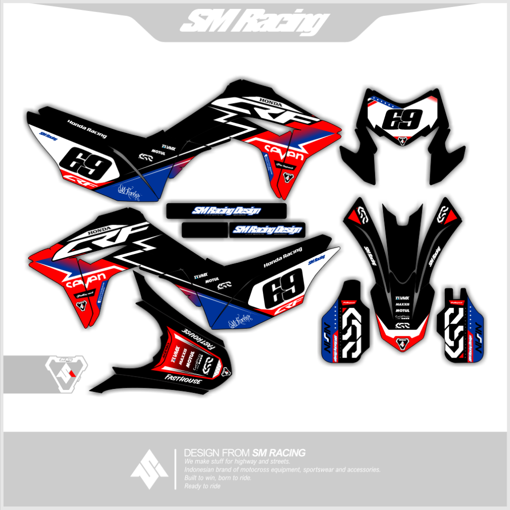Decal Stiker Honda CRF 150 L Full Body Warna Hitam Merah Biru Navy Mix Putih Design Terbaru 2024